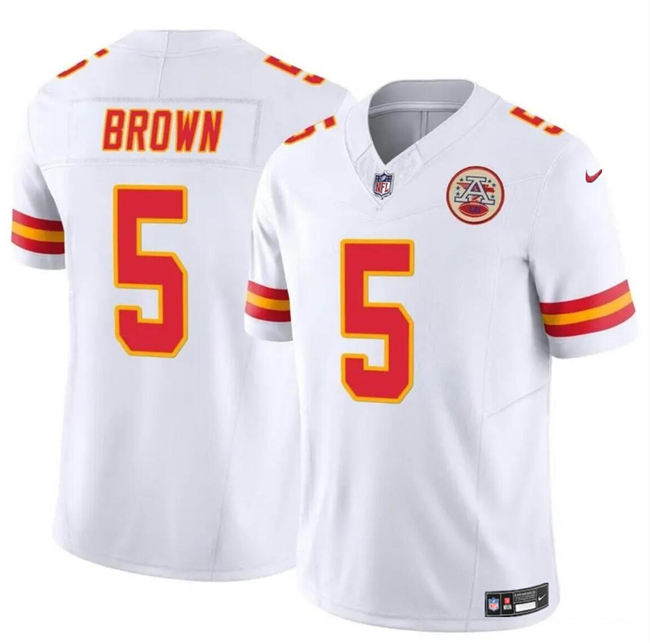 Men’s Kansas City Chiefs #5 Hollywood Brown White 2023 F.U.S.E Vapor Untouchable Limited Stitched Football Jersey